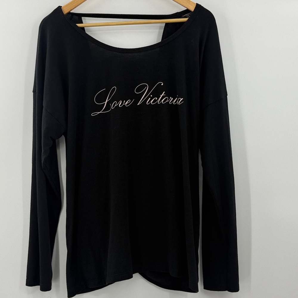 Victoria's Secret black long sleeve lounge sleep shirt exercise top relaxed fit - Picture 12 of 12
